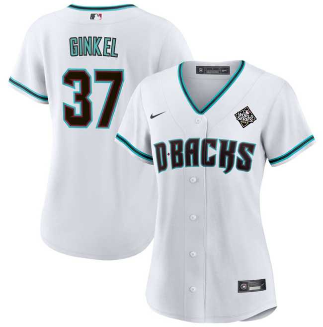 Womens Arizona Diamondbacks #37 Kevin Ginkel White 2023 World Series Stitched Jersey(Run Small) Dzhi